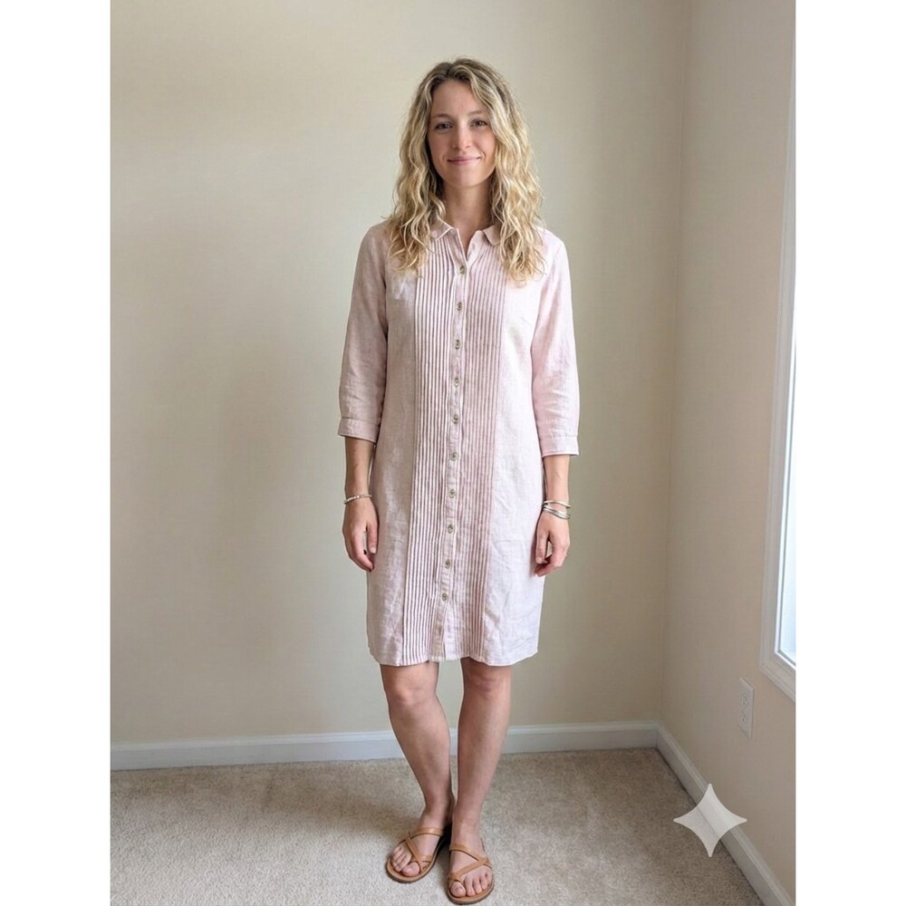 ​Vintage Country Miss Pink Pleated Shirt Dress 60s 70s Mod Retro Union Made 14